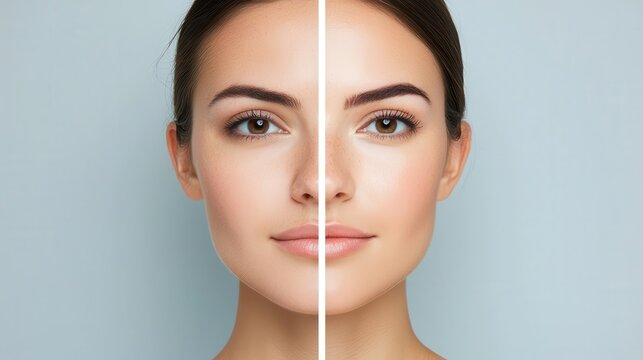 Before to after A bare face smoothed with a porerefining primer and finished with a softfocus setting spray for elegant radiance