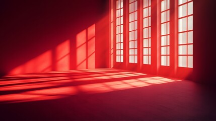 Obraz premium Illuminated red shadows in modern architecture indoor space