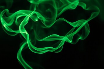 Abstract Green Smoke Swirls on a Dark Background