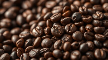 Obraz premium Close-Up of Richly Colored Coffee Beans Piled Together