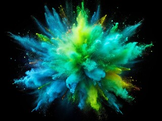 Fototapeta premium Neon Green And Blue Color Powder Pulver Explosions Isolated On Background