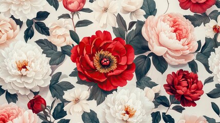Elegant floral patterns with peonies, roses, and orchids for Valentine's Day. AI generated image