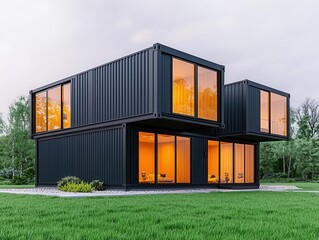 Obraz premium A modern container residence featuring large open spaces for future installations