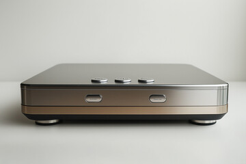 A silver electronic device with buttons on the front Generative Ai.