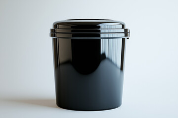 A black plastic container sits on a white background Generative Ai.