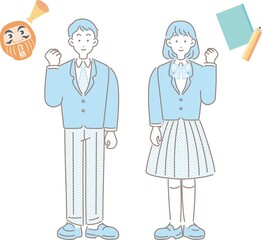 Obraz premium 受験 受験生 学生 人物 男性 女性 制服 だるま 勉強 手描き イラスト素材