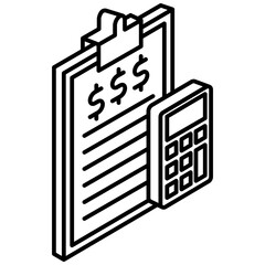 Accounting isometric 3D outline icon. use for modern concept, print, UI, UX kit, web and app development. Vector EPS 10, related to education, business, finance.