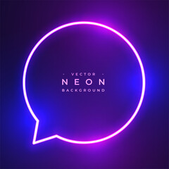 glowing purple neon chat bubble sign background with shiny effect