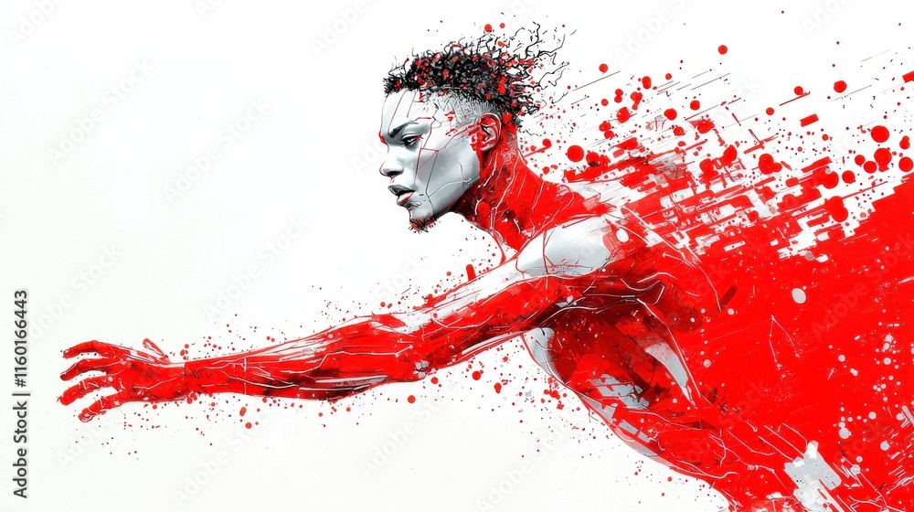 Aufkleber dynamic abstract representation of human movement with red splashes and vivid details