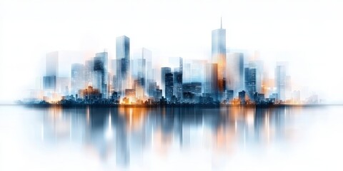 Fototapeta premium Abstract Cityscape with Blurred Buildings and Reflections in Soft Light