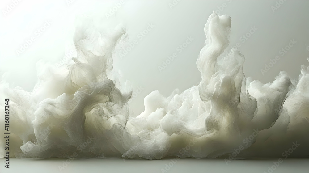 Poster abstract representation of soft, flowing cloud-like formations in a minimalistic setting.