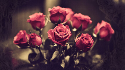 Elegant Bouquet of Roses Bathed in Blurry Light