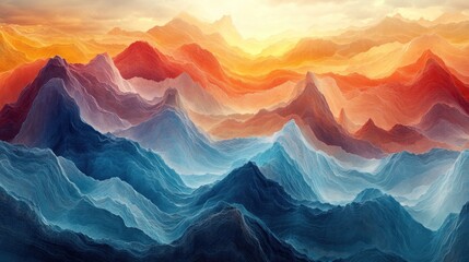 Abstract colorful layered mountain range.
