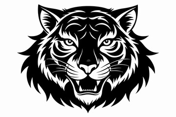 Tiger head silhouette vector illustration. Tiger head Black and White Vector illustration
