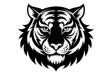 Tiger head silhouette vector illustration. Tiger head Black and White Vector illustration
