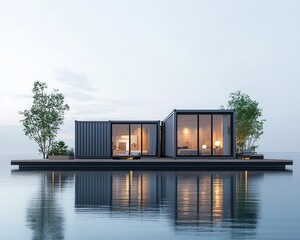 Fototapeta premium A waterfront container residential project in progress, blending functionality with scenic views