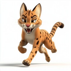 3D rendered illustration of a serval jumping isolated on white background