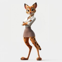 3d rendered illustration of a female serval cat with a school uniform