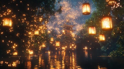 red christmas with golden glittering stars, banner with copy space, created with generative AI technology