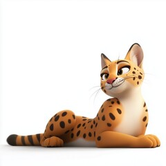 3d rendered illustration of a female serval cat laying down isolated on white background