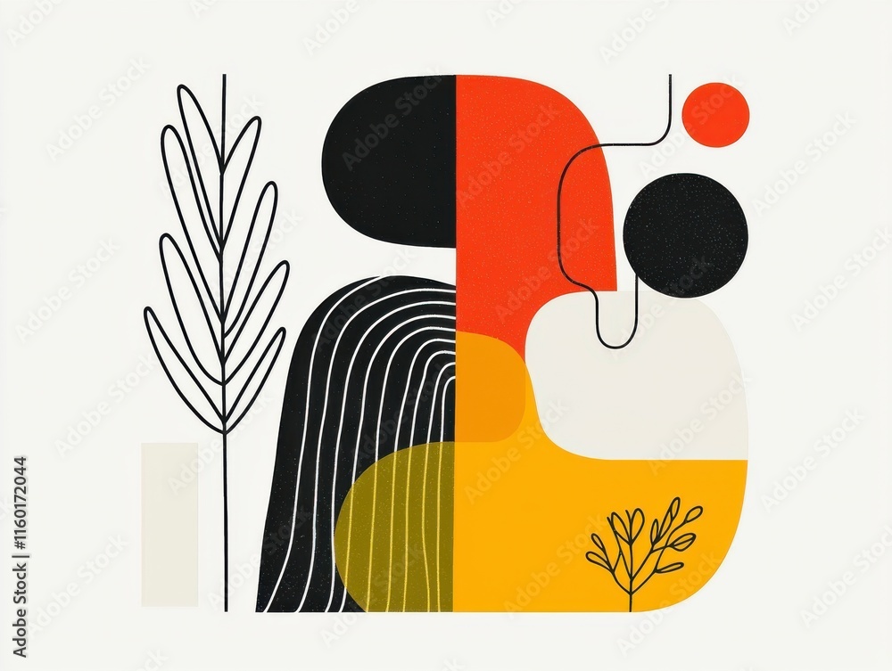 Poster abstract shapes and lines with organic elements in bold colors for modern art design