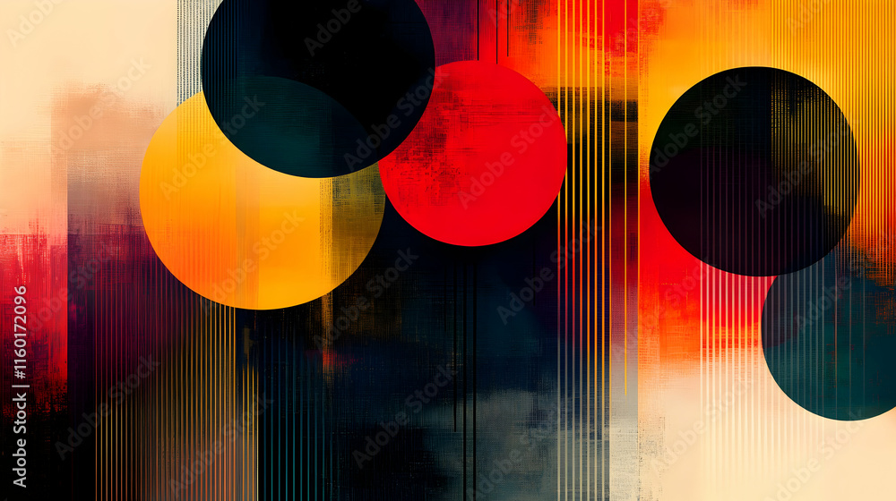 Poster abstract design featuring vibrant circles and layered colors, creating a dynamic visual effect.