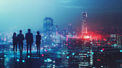 abstract professional business team people innovation connection of line from nail node to node on Smart Innovation city with connection cyber security network reciprocity , networking concept