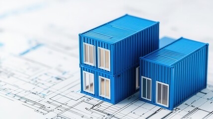 A detailed blueprint of a container housing project focusing on renewable energy integration