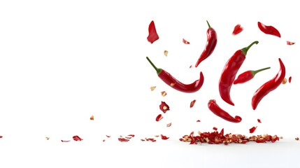 Falling Red Chilli isolated on a white background