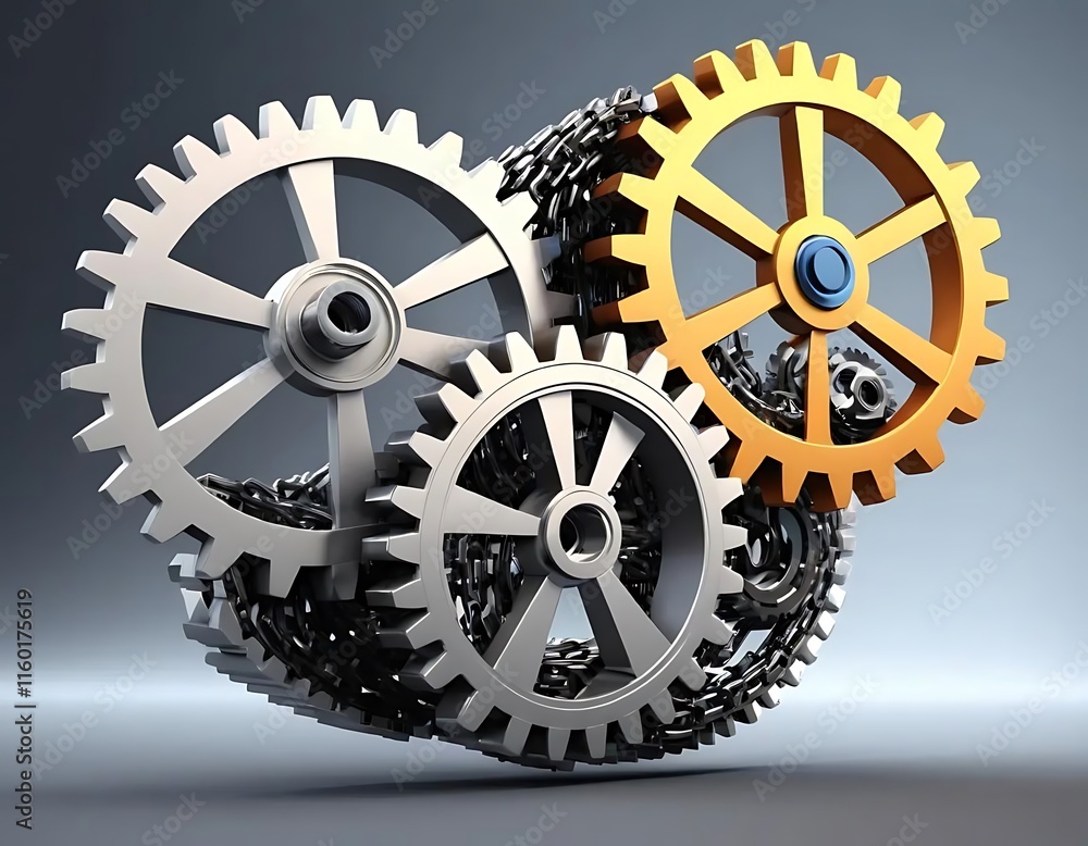 Poster interlocking gears demonstrate complex mechanical synergy