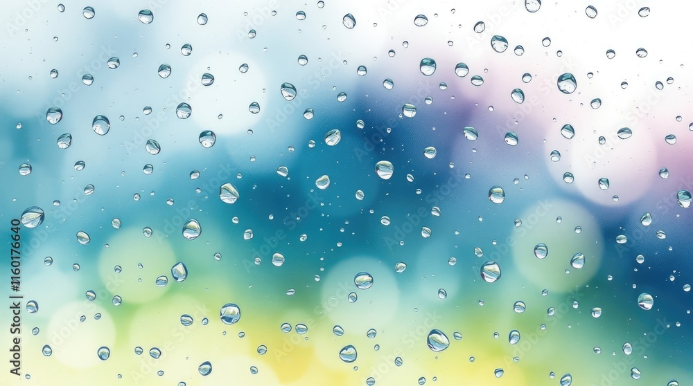 Poster abstract representation of raindrops on a glass surface forms a unique texture, with vibrant colors 