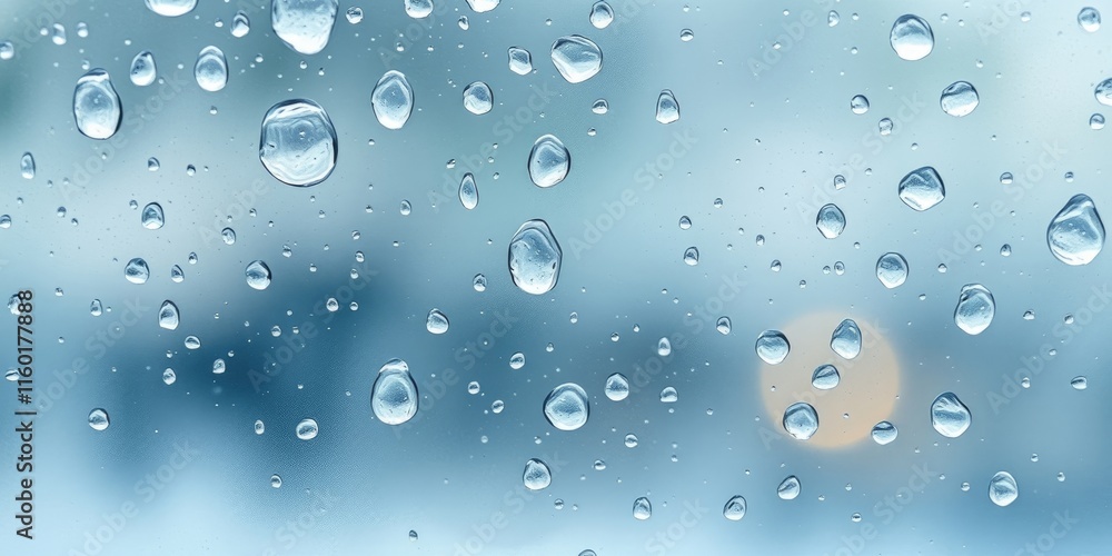 Poster raindrops cling to glass, creating a mesmerizing view with a colorful, blurred backdrop that adds de