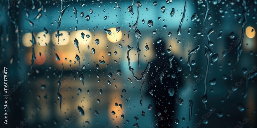 Poster abstract raindrops cling to glass, distorting a vibrant, blurred background of lights and colors, cr