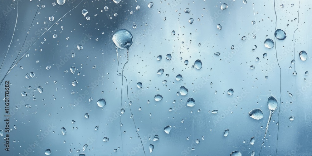 Poster raindrops cling to a glass surface, beautifully distorting a colorful blurred background, creating a