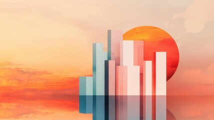 Abstract acrylic depiction of a futuristic bank floating in a digital skyline