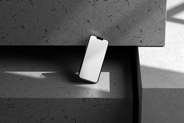 Smartphone Mockup on Minimal Concrete Blocks

