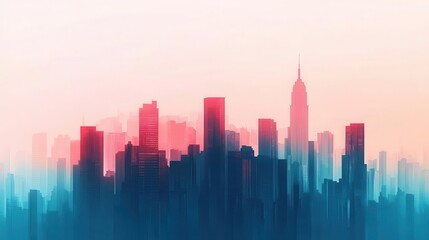 Obraz premium Layers of acrylic forming a city skyline with a central bank building standing tall