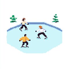 Fototapeta premium Pixel Art Ice Skating Scene Winter Fun Hobbies People