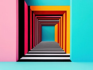 Abstract representation of a banks facade blending bold acrylic lines and geometric patterns