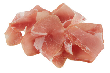 Fresh smoked bacon cut out isolated transparent background