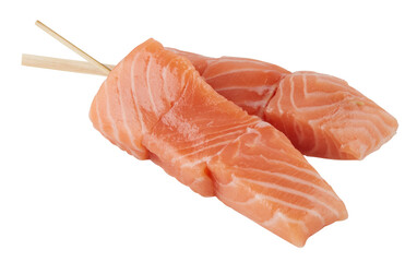Fresh salmon on skewers cut out isolated transparent background