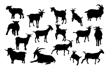 Fototapeta premium collection of goats silhouettes vector illustrations