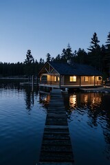 Fototapeta premium Lake House Serenity at Dusk 