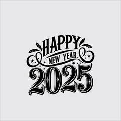 Obraz premium Happy new year 2025 calligraphy vector art design,Creative New Year business concept for greeting card or calendar cover. Vector illustration