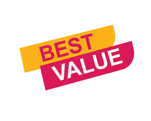 Obraz premium Best Value text on a ribbon. Designed with white title and pink stripe. Vector banner with tag on a transparent background.
