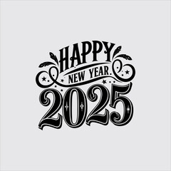 Obraz premium Happy new year 2025 calligraphy vector art design,Creative New Year business concept for greeting card or calendar cover. Vector illustration