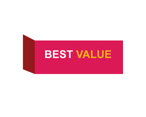 Best Value text on a ribbon. Designed with white title and pink stripe. Vector banner with tag on a transparent background.