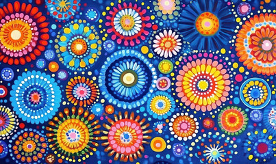 A collection of colorful flower circles and textile patterns
