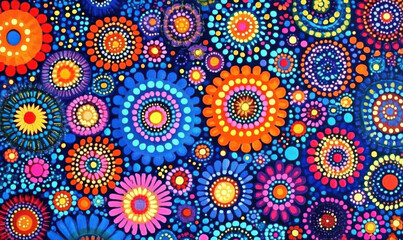 A collection of colorful flower circles and textile patterns