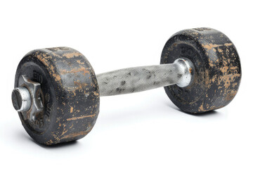 Fototapeta premium A worn-out dumbbell designed for strength training and fitness exercises. isolated on white background